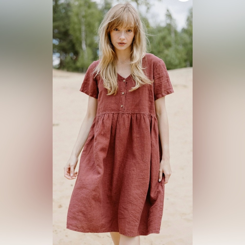 Elegant Purple Linen Dress